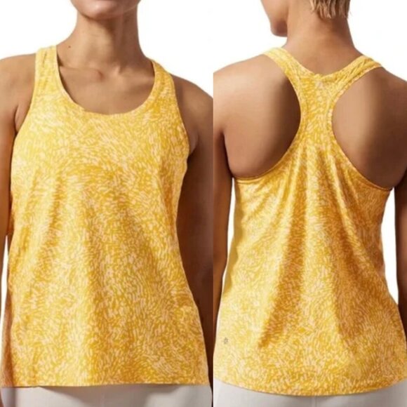 ATHLETA Ultimate Scoop Tank Yellow White ? Geometric Print Racerback Active Top - Picture 1 of 15
